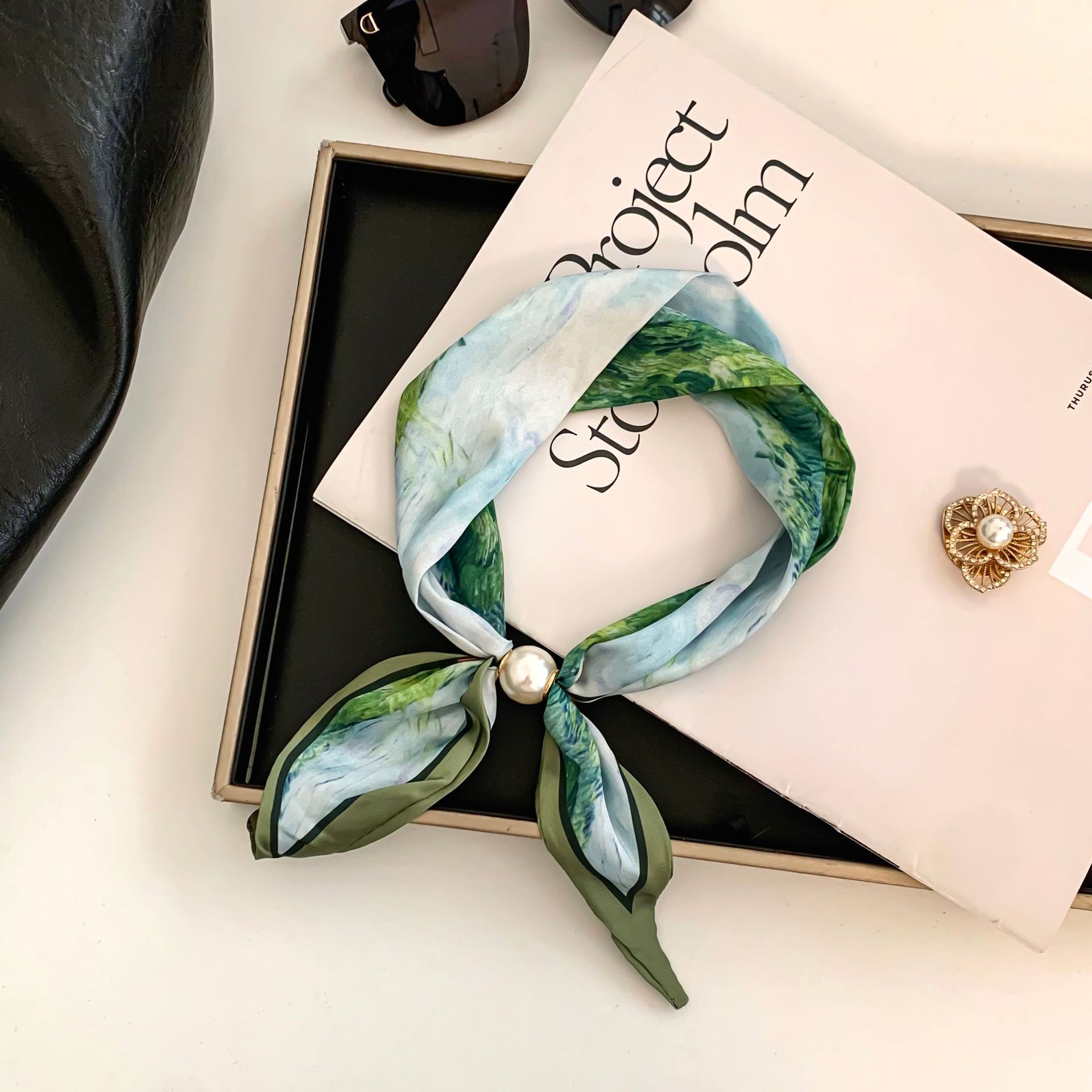 Ascot Neck Scarf - Cashew Flower Silk Scarf Effortless Collarbone