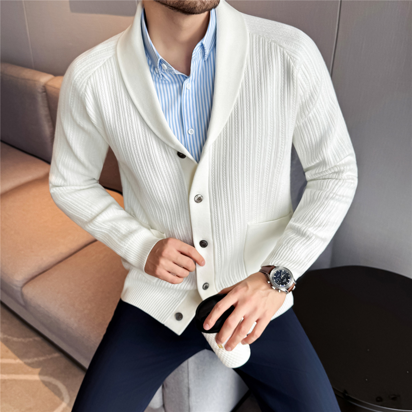Men's Shawl Collar Knit Cardig - Muffler Men Wool recension och pris