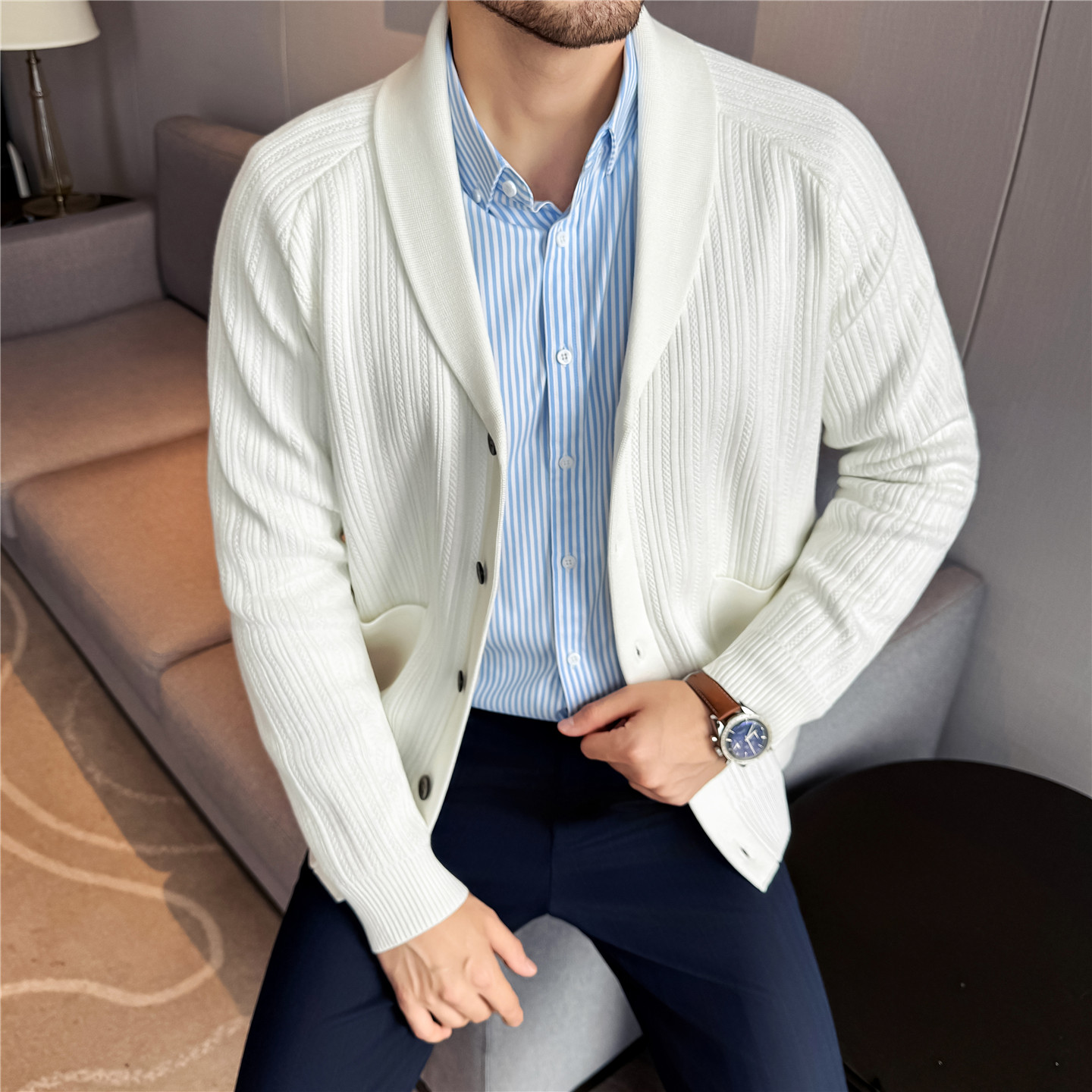 Men's Shawl Collar Knit Cardig - Muffler Men Wool recension och pris