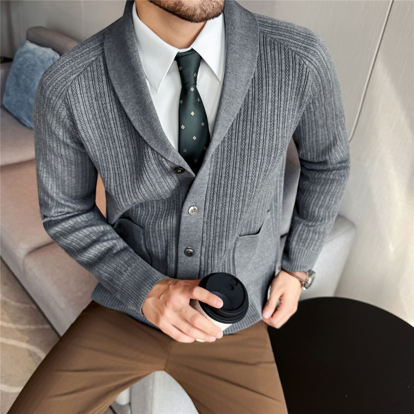 Men's Shawl Collar Knit Cardig - Muffler Men Wool recension och pris