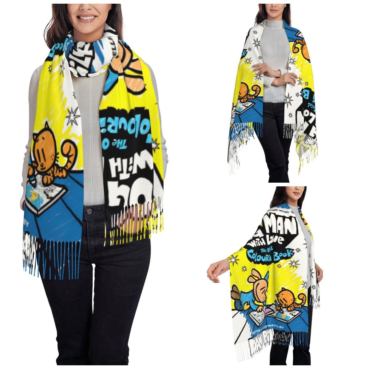 Womens Tassel Scarf Dog Man Do - Pashmina Wrap Large recension och pris