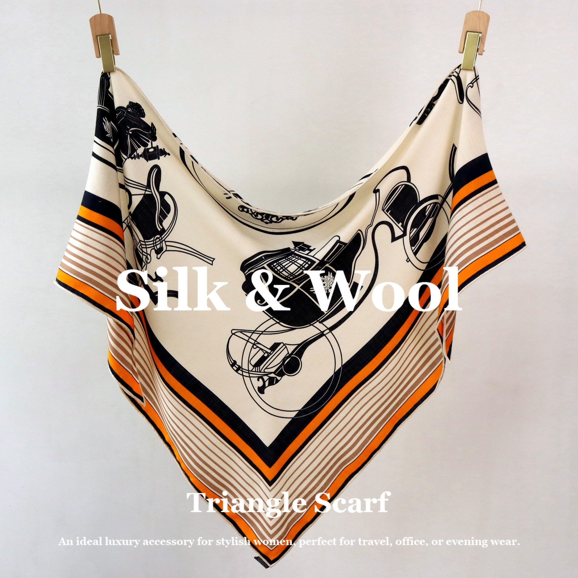 Vintage Equestrian Print Silk  - Pashmina Wrap Large recension och pris