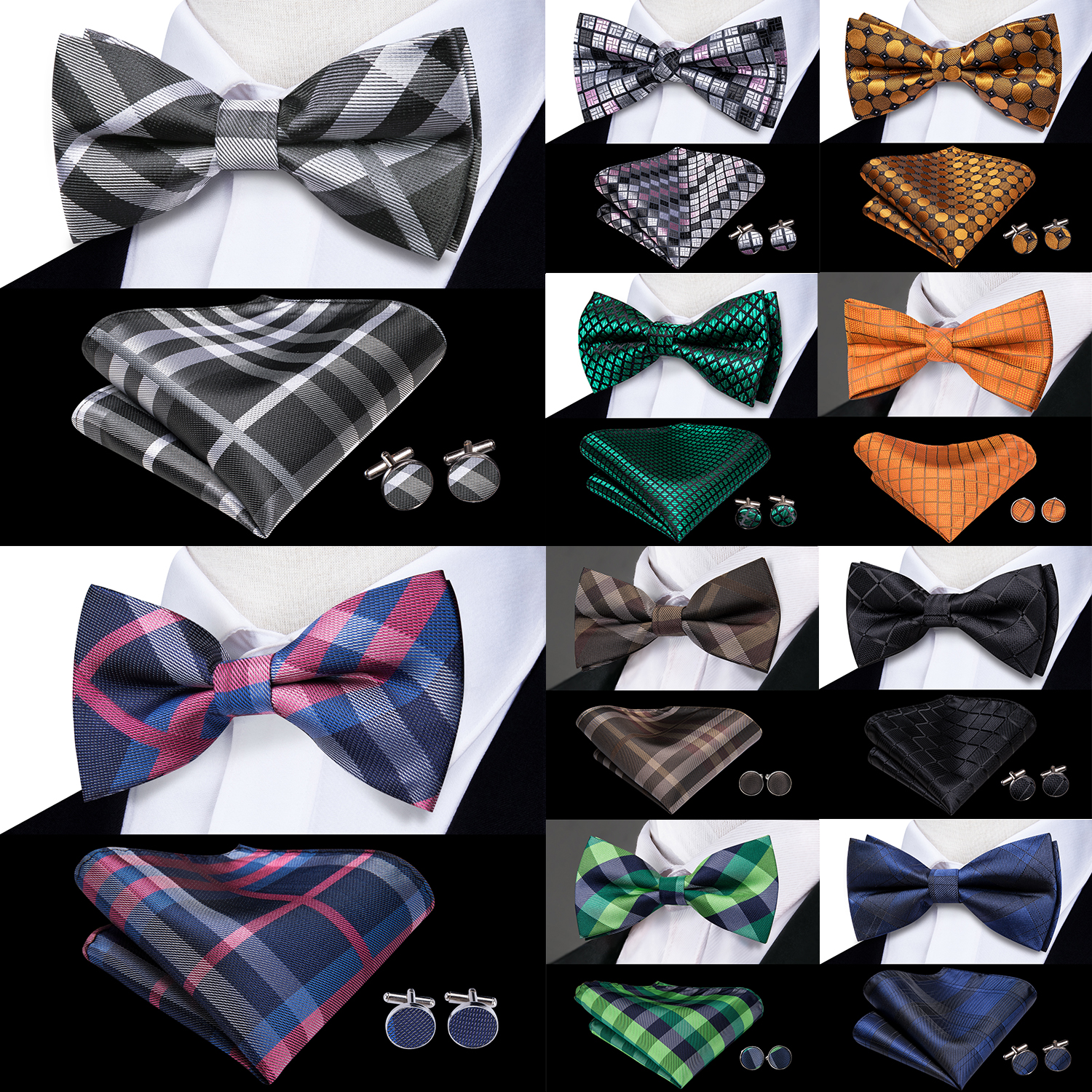 Hi-Tie Grey Plaid Jacquard Sil - Bow Tie Pre Tied recension och pris