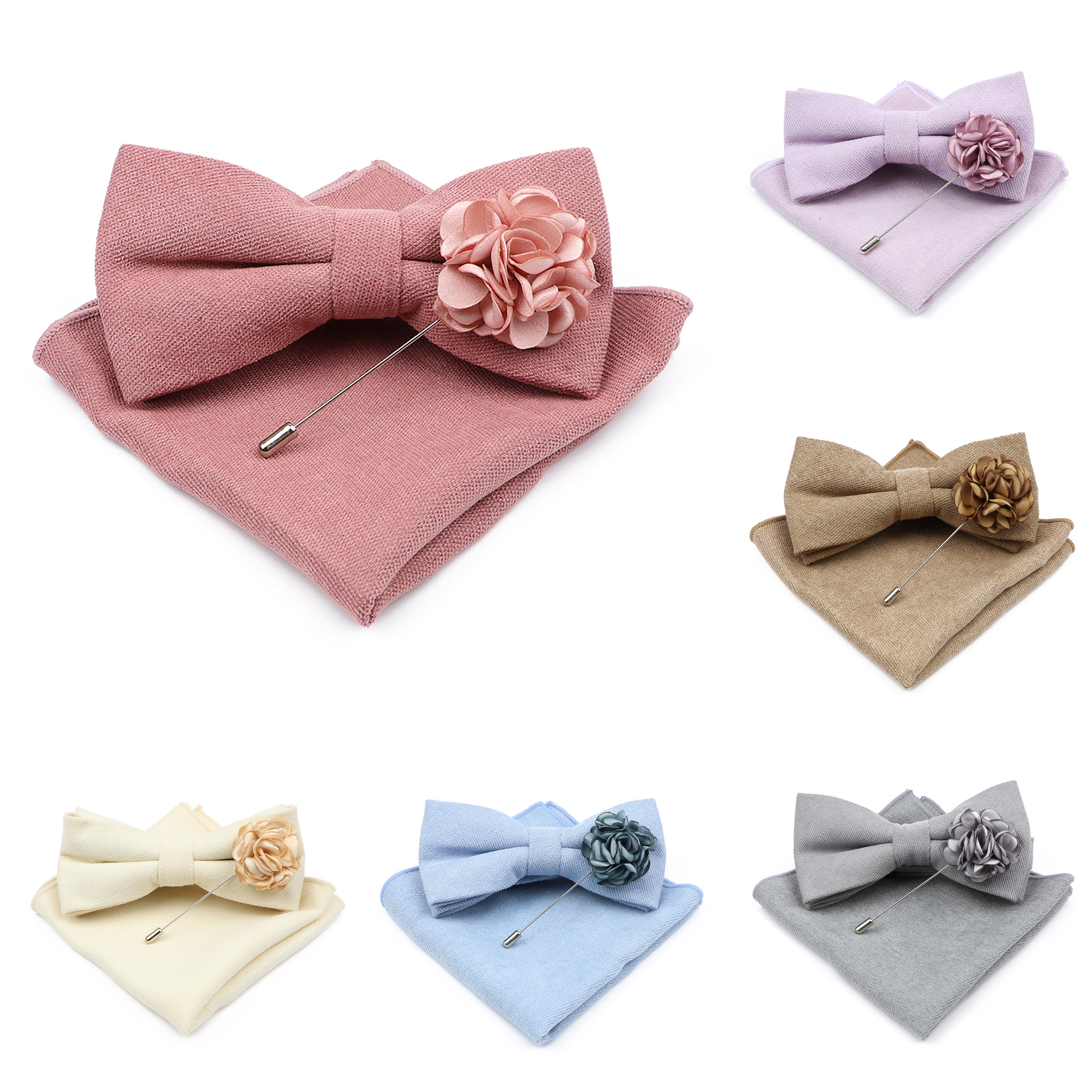 Mens Solid Color Cotton Bowtie - Handkerchief Cotton Men recension och pris