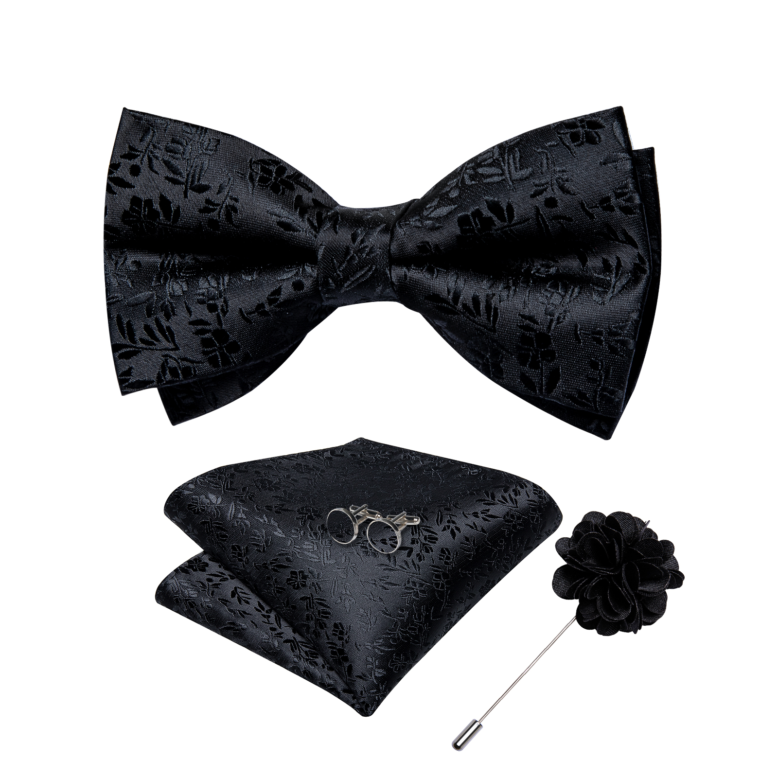 4Pcs Black Solid Floral Men's  - Bow Tie Pre Tied recension och pris