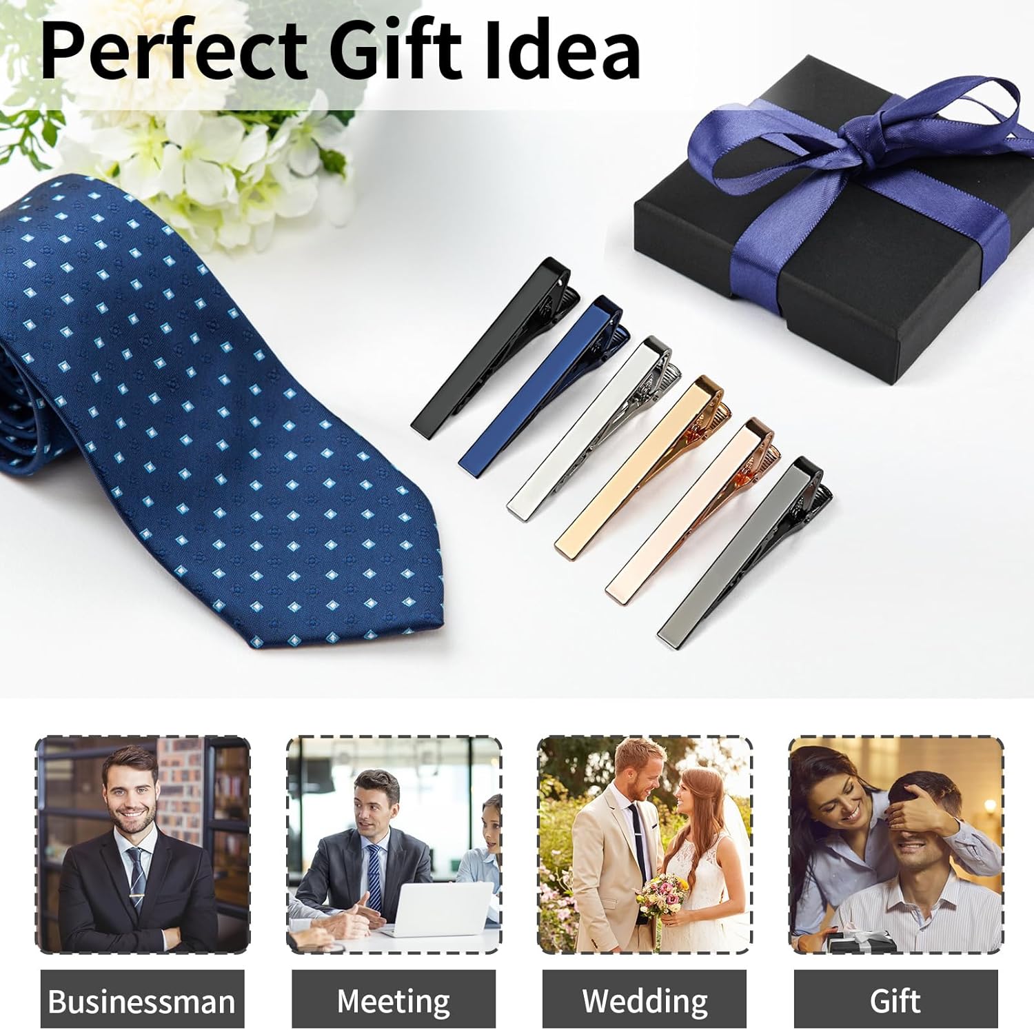 6 Tie Clips for Men, Classic S - Tie Bar Set Gift recension och pris